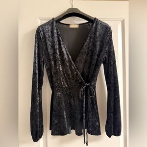 Altar'd State Black Velvet Wrap Top